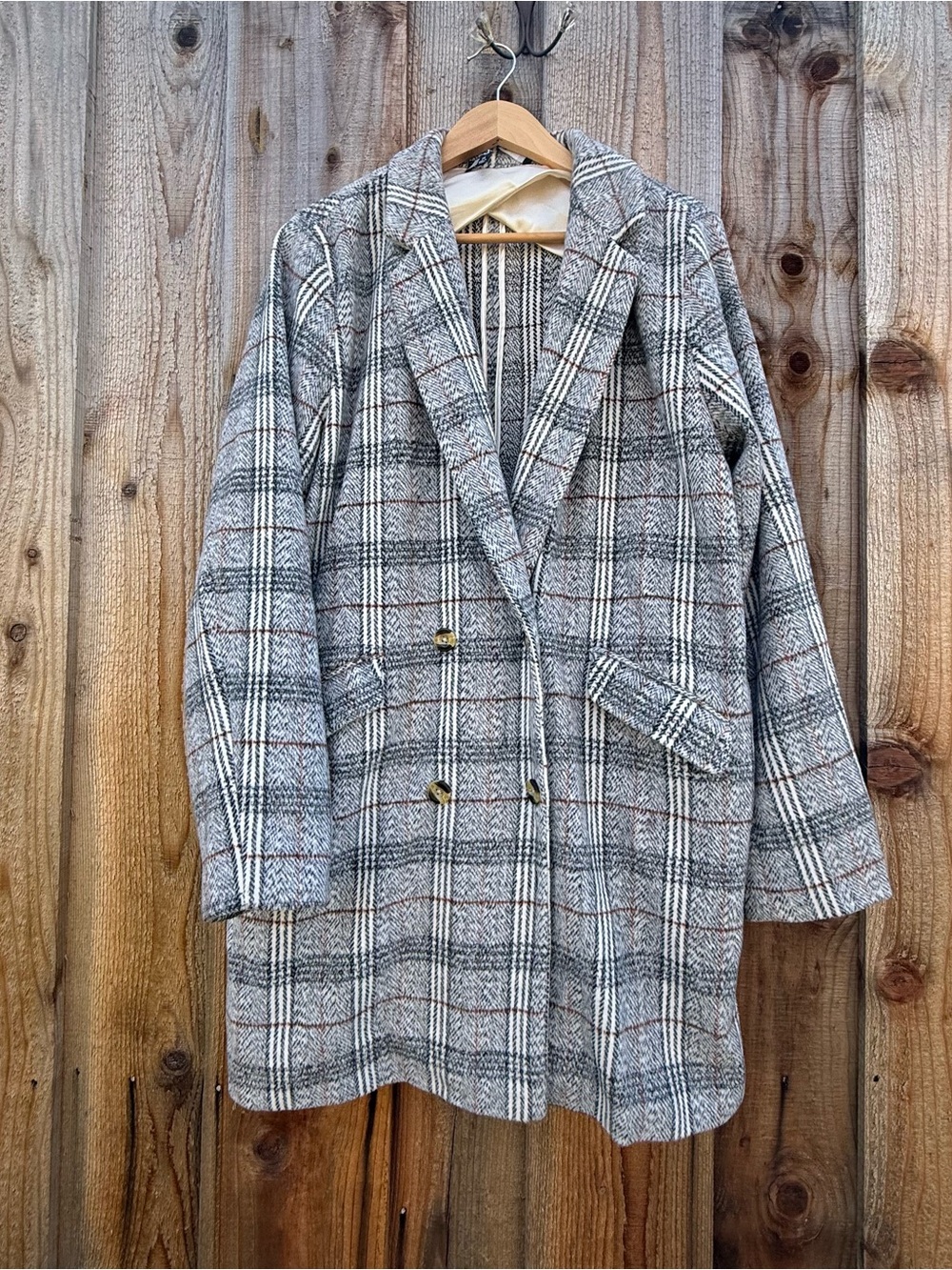 Black and Gray Plaid Longline Wool-Blend Coatigan Jacket 🌿